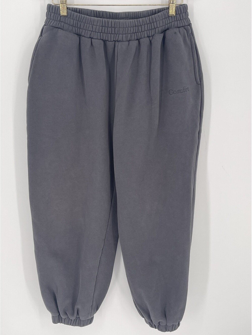 Comfrt XL Gray Oversized Fleece Jogger Sweatpants Embroidered Logo